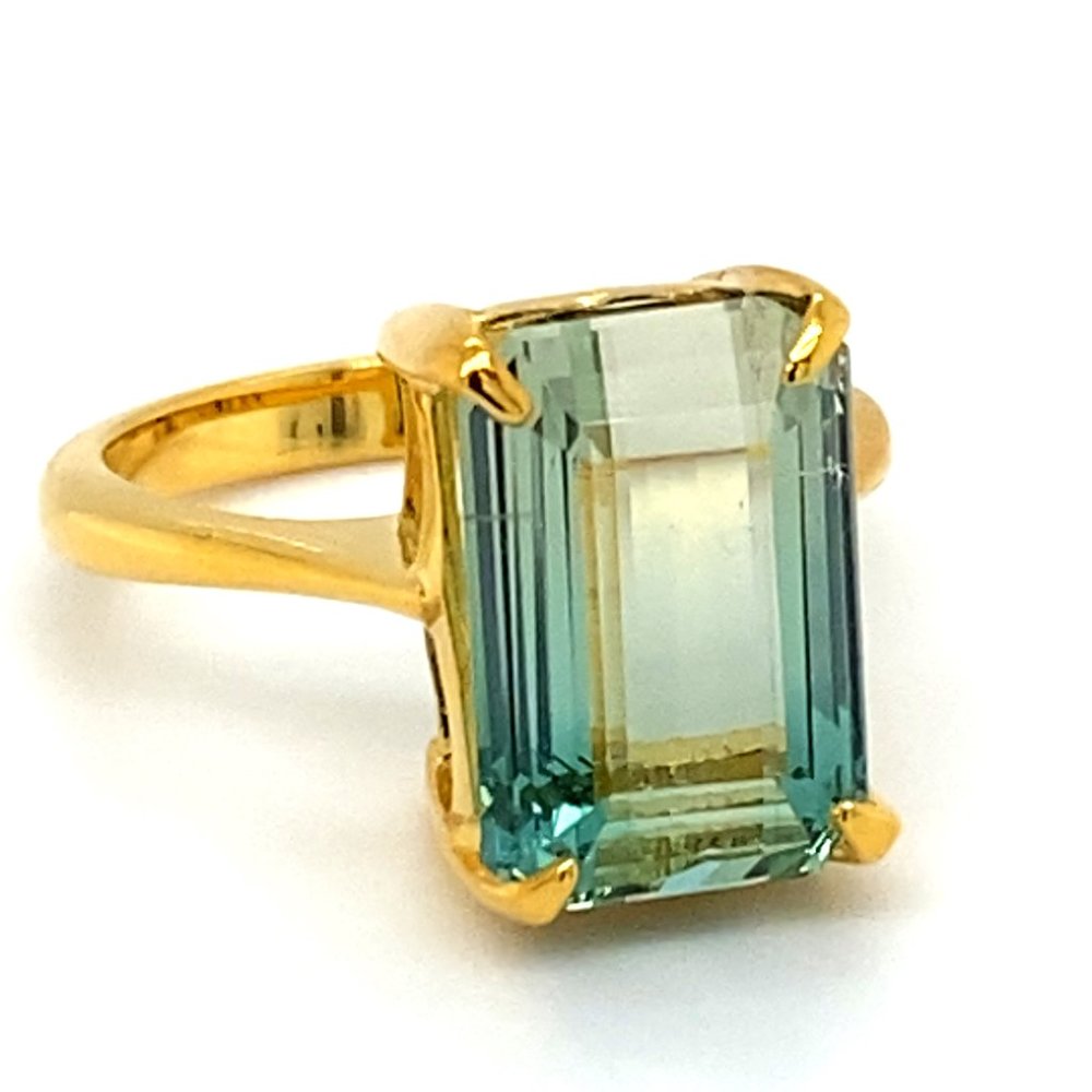 BiColor Tourmaline 7.60ct Solid 14K Yellow Gold Ring